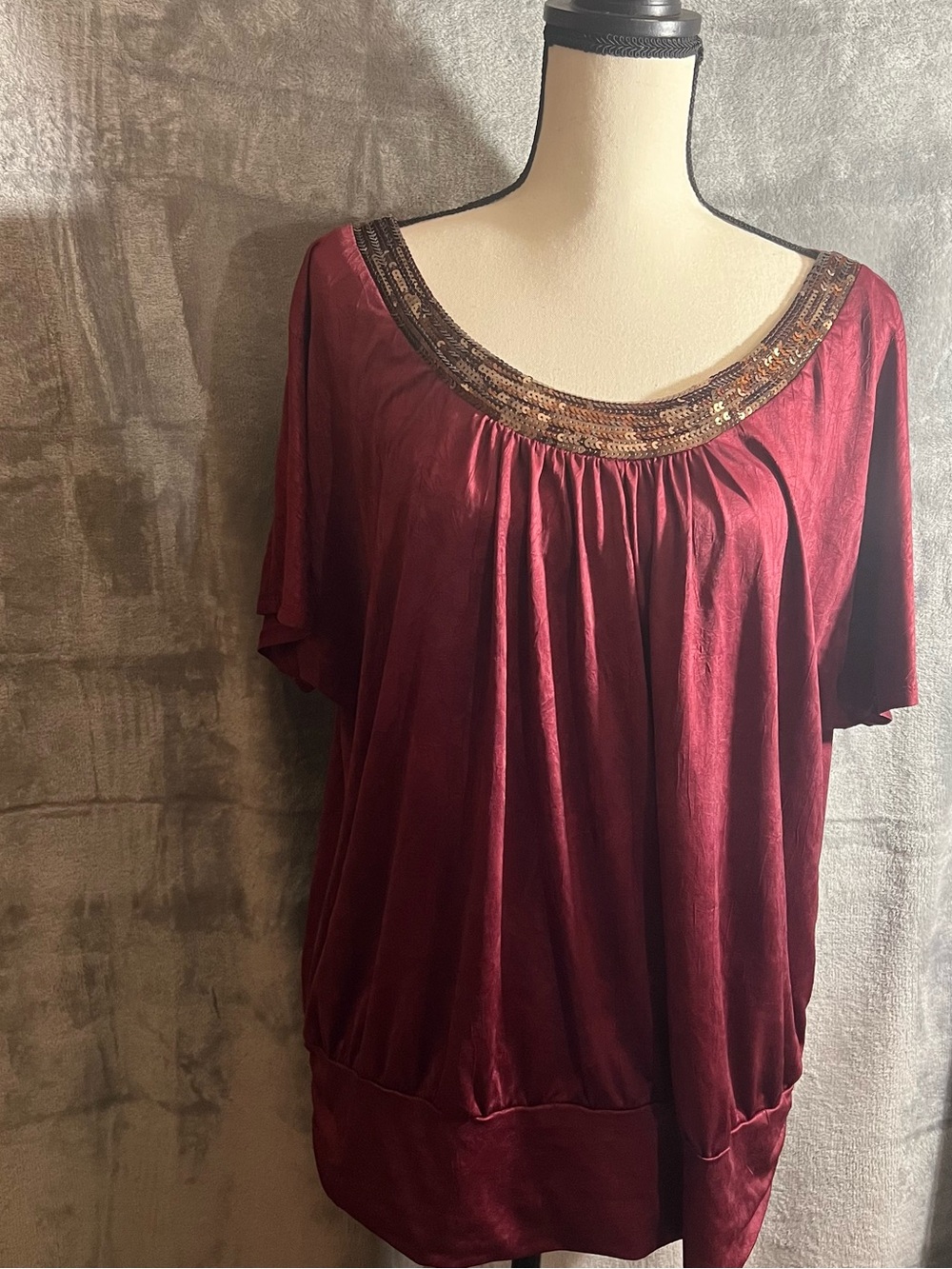 AGB Embellished Scoop Neck Tunic - Burgundy